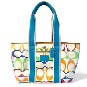 Coach Multicolor Signature C Canvas Leather Trim Tote Bag